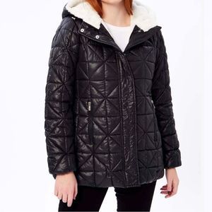 NWT Steve Madden Black Fleece Trimmed Puffer Coat Size Large